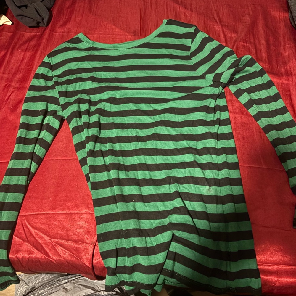 Merona Green and Black Striped Top